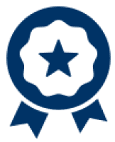 Blue award ribbon with star symbol.